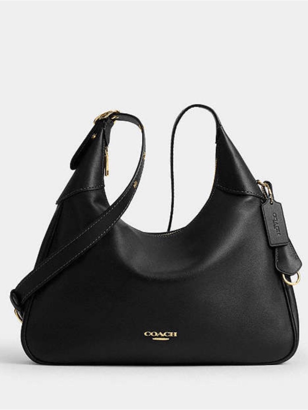 COACH Luxe Ella Black Pebbled Leather Shoulder Bag with Chain Accent